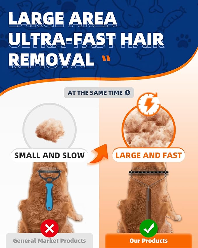 Extra Large 2-Sided Undercoat Rake for Dogs & Cats, Dog Brush for Shedding Remove Mats, Dematting Comb, Safe&Gentle Grooming Brush for German Shepherds Medium to Long-Haired Pets, Wooden Handle(Black)-PawvioPets