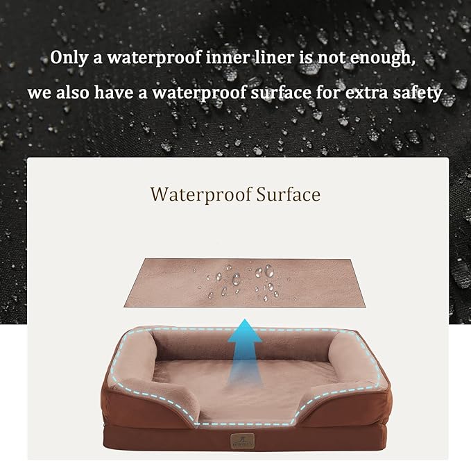 Bedfolks Orthopedic Dog Bed Extra Small, Waterproof Dog Sofa Bed for Small Dogs & Cats, Egg Foam Pet Couch Bed with Removable Washable Cover and Nonslip Bottom, Brown-PawvioPets