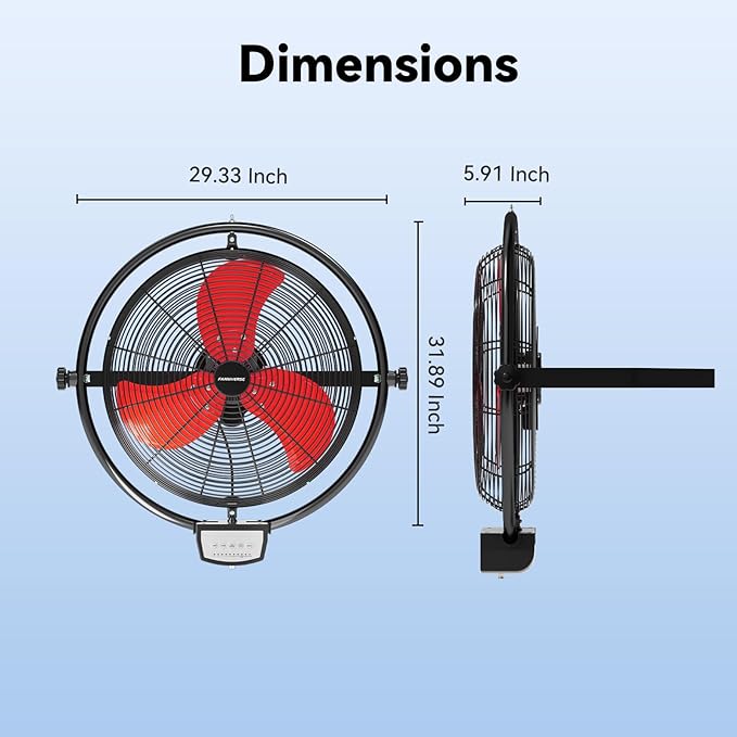 20 Inch Wall Metal Fan Pro Series Remote Control, High Velocity Wall Mount Fans for Commercial, Residential, Warehouse, Covered Patio, Shop, Garage, Barn 3 Speed 5200 CFM UL Safety Listed-PawvioPets