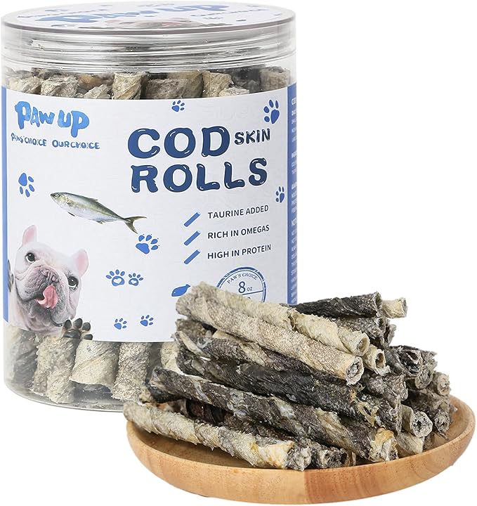 Cod Skin Rolls Dog Treats Natural High Omega 3 Dog Snacks, Single Ingredient Cod Skin Chews for Small Dogs w/Taurine, 8 oz-PawvioPets
