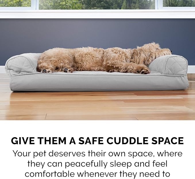 Furhaven Orthopedic Dog Bed for Large Dogs w/ Removable Bolsters & Washable Cover, For Dogs Up to 95 lbs - Quilted Sofa - Silver Gray, Jumbo/XL-PawvioPets