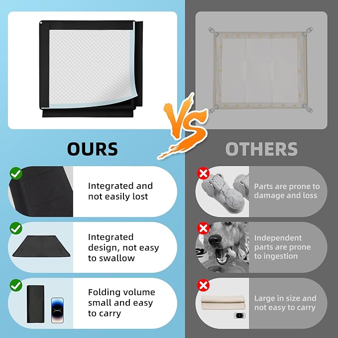 Dog Pee Pad Holder, Puppy Pad Holder, Oxford Cloth Material Soft & Durable, 12 Magnetic Clips, Fits 22" x 22" Pad, Black-PawvioPets