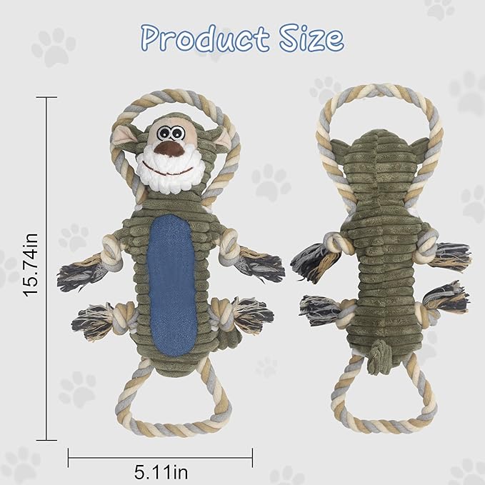 Funny Plush Dog Chew Toys, Squeaky Dog Toys, Interactive Tug of War Puppy Toys, Stuffed Dog Toys for Small, Medium and Large Dogs - Monkey-PawvioPets