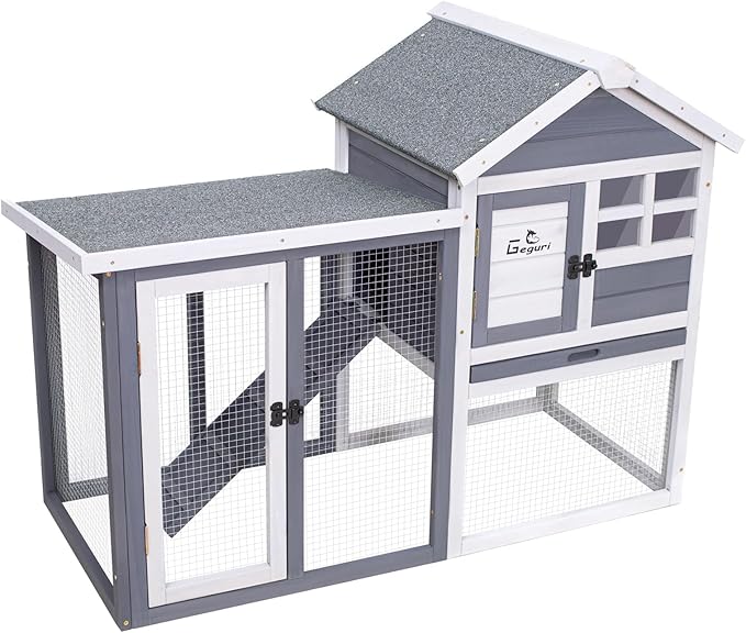 GEGURI Large Rabbit Hutch Indoor Outdoor Chicken Coop Wooden Bunny Cage with Waterproof Roof (48''L x 24''W x 36''H Grey)-PawvioPets
