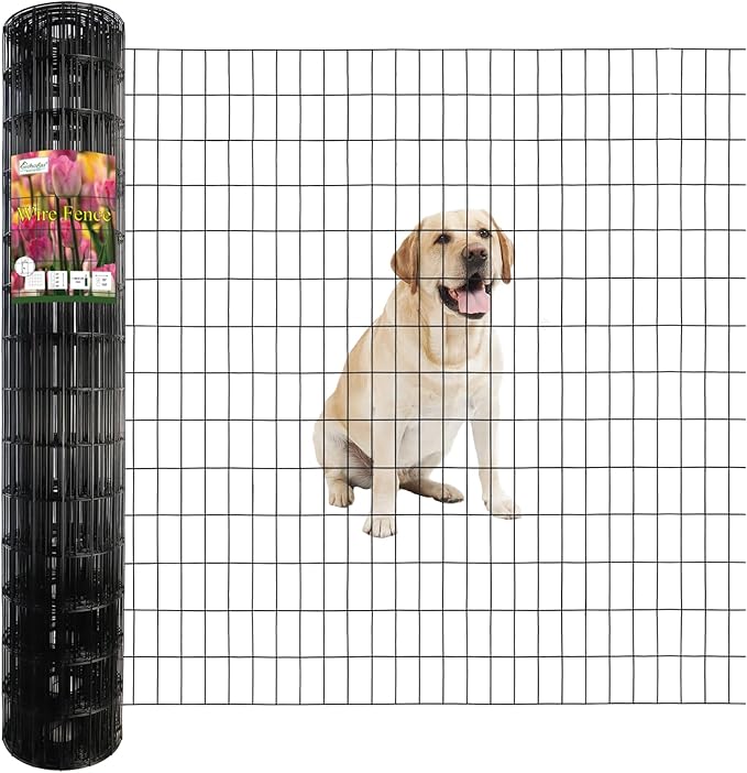 Black PVC Coated Welded Wire Fence 56 Inch x 50 Foot, 2 Inch x 4 Inch 14GA, Garden Border Fencing Roll Vinyl Coating Metal Wire Mesh Hardware Cloth for Yard Vegetable Plant Protection-PawvioPets