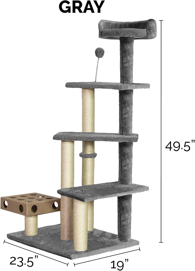 Furhaven 49.5" Tall Cat Tree for Indoor Cats, Ft. Sisal Scratching Posts, Plush Ball Toy, & Busy Box Toy - Tiger Tough Play Stairs Interactive Playground Tower - Gray, One Size-PawvioPets