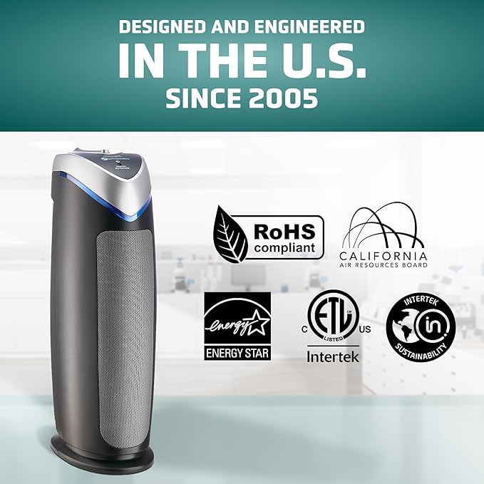 GermGuardian Air Purifier for Home with HEPA Pure Filter, for Wildfire Smoke, Pet Dander, Pollen, Odors, Large Rooms Up To 743 Sq. Ft., Removes 99.97% Pollutants, UV-C, 2-Pack, 22", AC48252PK, Gray-PawvioPets