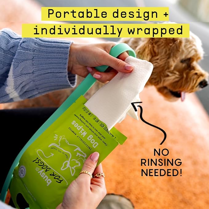 Busy Co. - Hypoallergenic Dog Wipes, Cleaning and Odor Control Grooming Wipes for Paws, Body, and Butt, Perfect for Puppy and Adult Dogs, Individually Wrapped, Unscented (Unscented, 20 Grooming Wipes)-PawvioPets