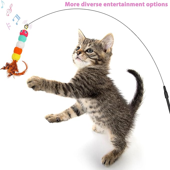 Cat Feather Wand Replacement - 12 PCS Toy Refills and Attachments for Cat Toys-PawvioPets