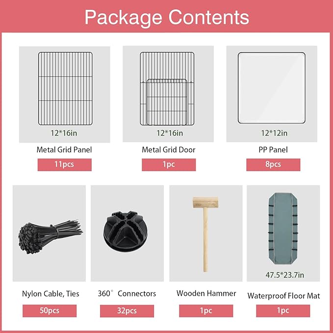 20 Panels Small Animal Playpen, 48" x 24" x 16" Pet Playpen with Waterproof Mat, C&C Cage for Guinea Pigs, Rabbit/Bunny/Baby Chicken Cage,Bunny/Puppy/Chicken Pen Indoor Outdoor Portable Metal Fence-PawvioPets