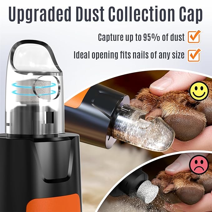 Casfuy New 6-Speed Dog Nail Grinder - 50% More Power Dog Nail Trimmers with 2 LED Lights Quiet 7h Running Time Electric Pet Nail Grinder File Toenail Grinder for Large Medium Small Dogs & Cats (OR)-PawvioPets