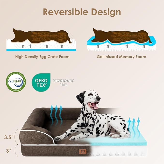 EHEYCIGA Orthopedic Dog Beds for Extra Large Dogs, Waterproof Memory Foam XL Dog Bed with Sides, Non-Slip Bottom and Egg-Crate Foam Big Pet Couch Bed with Washable Removable Cover, Brown-PawvioPets