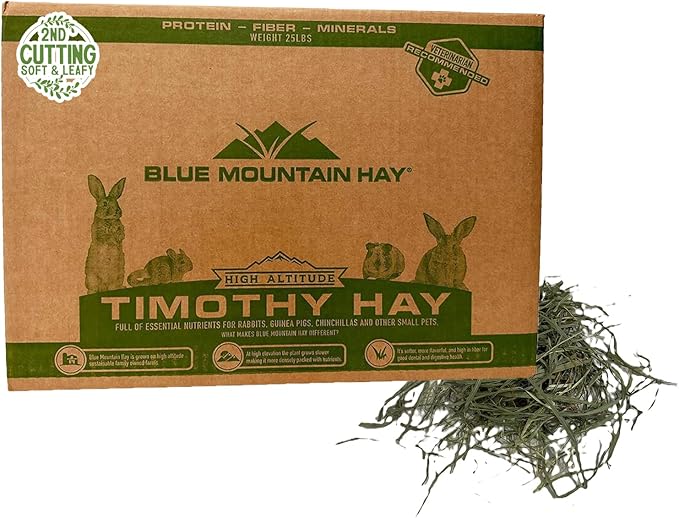 Blue Mountain Hay | Fresh 2nd Cutting Timothy Grass Hay (25 Pounds) | Soft & Leafy, Balanced Nutrition | High-Altitude Hay Pet Food for Adult Rabbits, Guinea Pigs, Chinchillas, and Other Small Pets-PawvioPets