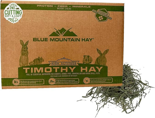 Blue Mountain Hay | Fresh 2nd Cutting Timothy Grass Hay (25 Pounds) | Soft & Leafy, Balanced Nutrition | High-Altitude Hay Pet Food for Adult Rabbits, Guinea Pigs, Chinchillas, and Other Small Pets-PawvioPets