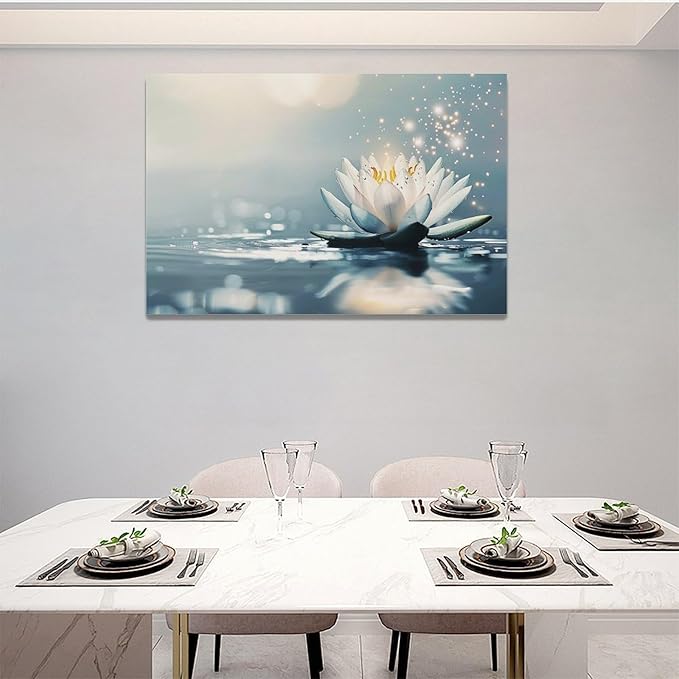 Bathroom Lotus Wall Art Floral Pictures Zen Meditation Wall Decor Yoga Spa Spiritual Canvas Print Painting Artwork for Bathroom Restroom Living Room Bedroom 16"x24"-PawvioPets
