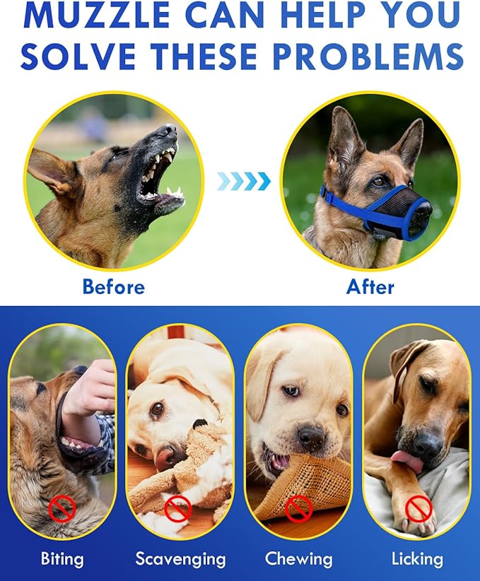 Dog Muzzle, Soft Air Mesh Muzzle for Small Medium Large Dogs Anti Biting Barking Chewing, Breathable Drinkable Adjustable Loop Pets Muzzle for German Shepherd Husky Labrador Retriever (Blue,L)-PawvioPets