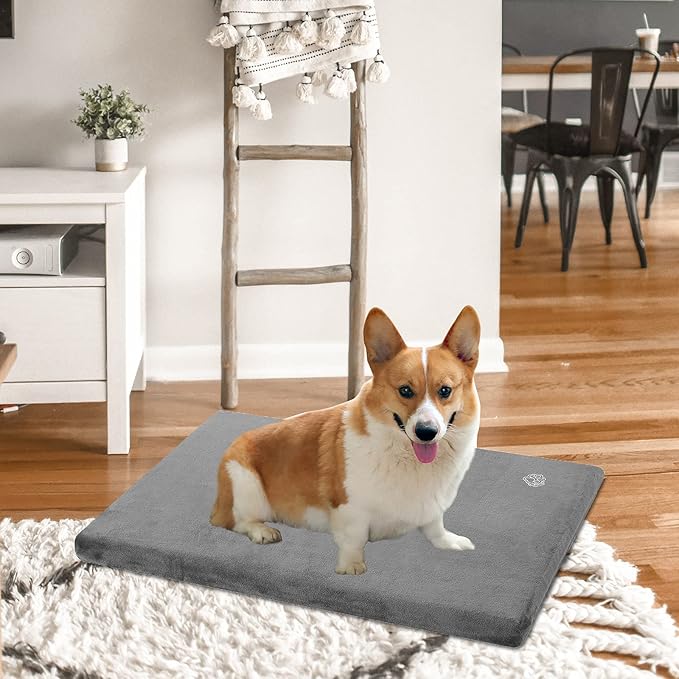 EMPSIGN Stylish Dog Bed Mat Dog Crate Pad Mattress Reversible (Cool & Warm), Water Proof Linings, Removable Machine Washable Cover, Firm Support Pet Crate Bed for Small to XX-Large Dogs, Grey-PawvioPets