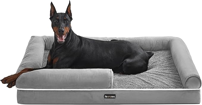 Feandrea Orthopedic Dog Bed, Large Dog Bed Waterproof, Removable Washable Cover Sofa with Non-Slip Bottom, Raised Edges, 48 x 33 x 8 Inches, Light Gray UPGW078G02V1-PawvioPets