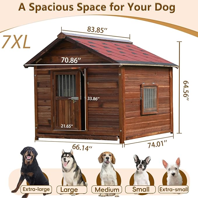 Dog House for Large Dogs Outside with Door and Adjustable Window, Big Dog House Outdoor Weatherproof with Removable Floor, Extra Large Pet House, 7XL-PawvioPets