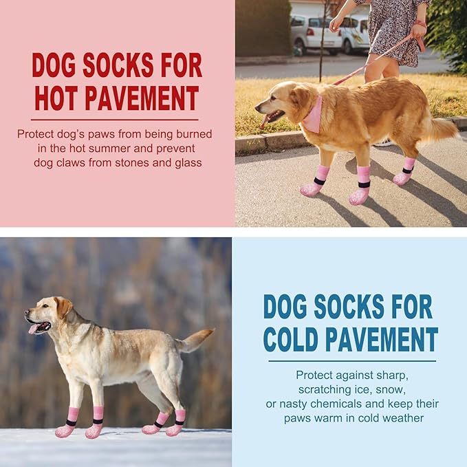 EXPAWLORER Anti Slip Dog Socks to Prevent Licking Paws, Dog Shoes for Hot Pavement, Dog Booties for Small Medium Large Senior Dogs, Traction Control Dog Boots & Paw Protectors for Hardwood Floors-PawvioPets