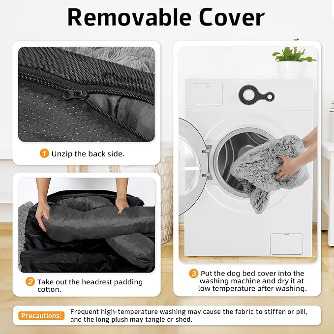 GGIB Calming Dog Bed Fluffy Plush Dog Mat for Furniture Protector with Removable Washable Cover for Large Medium Small Dogs and Cats (Extra Large (53x39.3x6), Grey)-PawvioPets