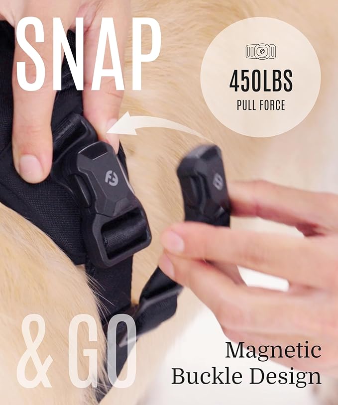 2025 New Edition, Fei & Eve MagEase Dog Harness - 3-Second Magnetic Buckles | 3-Point No-Pull Control | Heavy-Duty 900D Nylon | Dual Safety Handles | Breathable Mesh | Adjustable Fit | Medium, Green-PawvioPets
