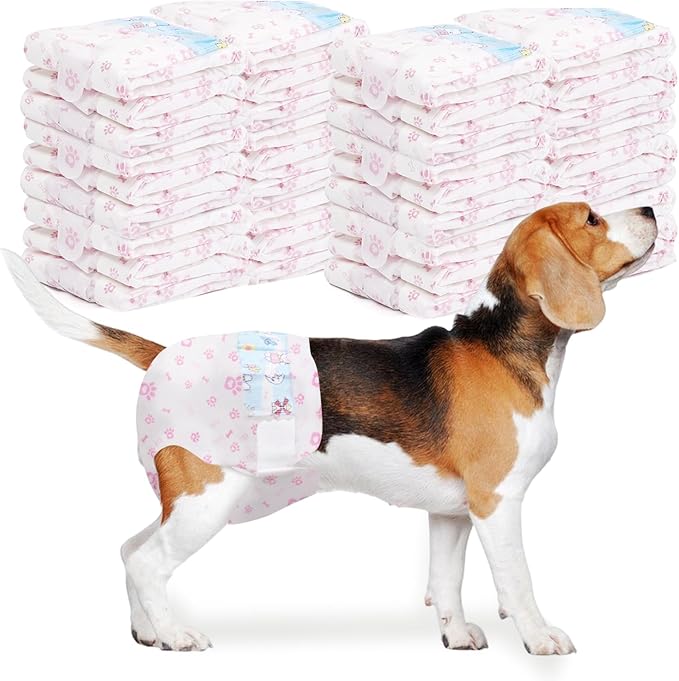 Disposable Dog Diapers Female 90 Count Puppy Diapers Female (Waist 13.4-19.7 in L) Super Absorbent Large Dog Pads for Heat Excitable Urination or Incontinence - Pink-PawvioPets