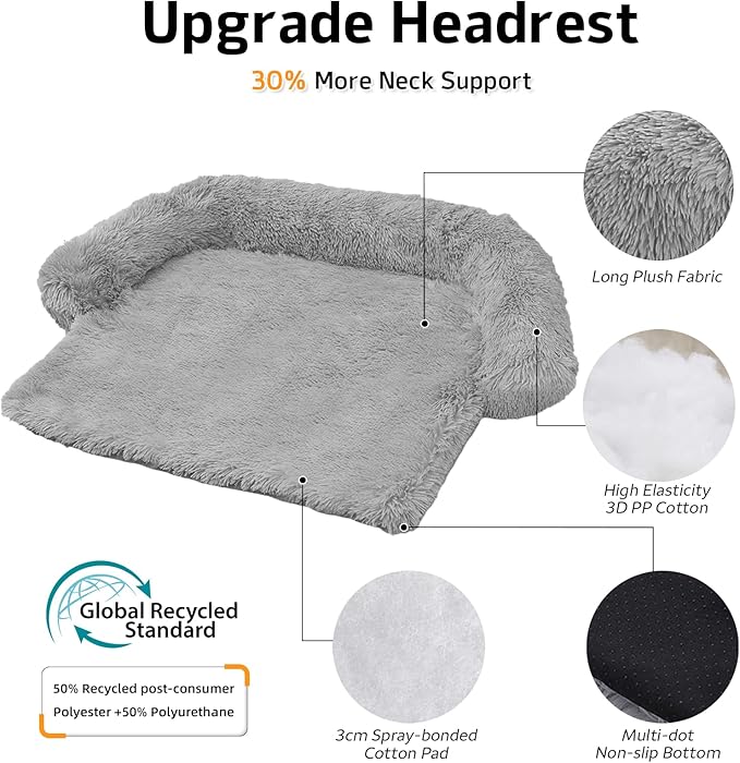 GGIB Calming Dog Bed Fluffy Plush Dog Mat for Furniture Protector with Removable Washable Cover for Large Medium Small Dogs and Cats (Large, Grey)-PawvioPets