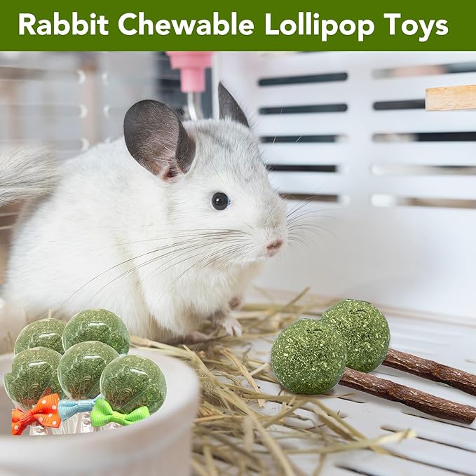 18-Pack Natural Alfalfa & Apple Wood Chew Lollipops for Small Pets - Healthy Dental Toys for Hamsters, Rabbits, Guinea Pigs, Chinchillas-PawvioPets