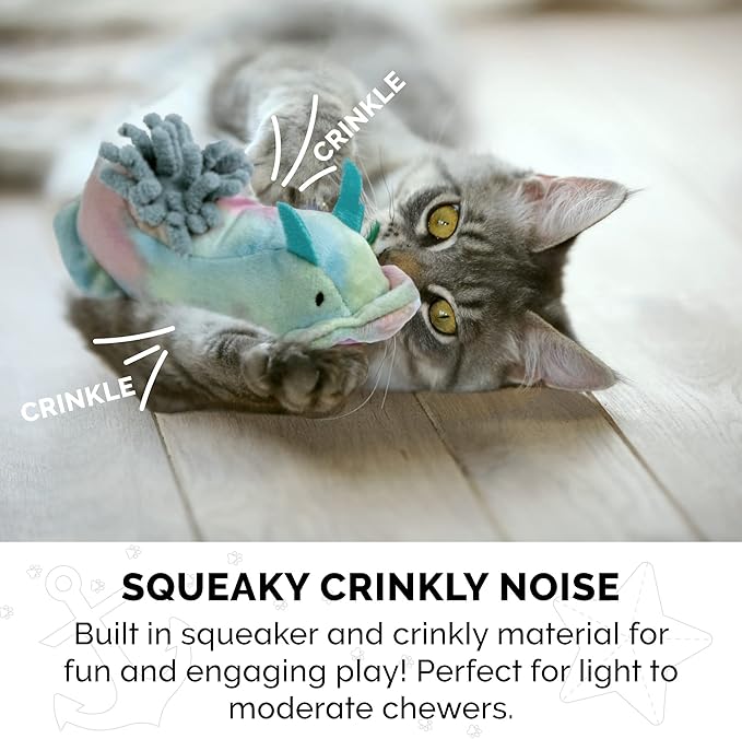 Furhaven 2-Pack Cat Toys w/ 2x Catnip Bags for Indoor Cats, Washable & Durable w/ Refillable Catnip Pocket - Plush Sea Slug Cat Toy Set - Blue/Tie Dye, Set of 2-PawvioPets