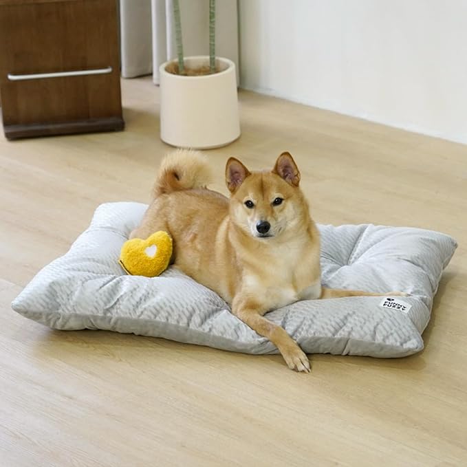 FUNNY FUZZY Dog Bed Crate Pad Mat, Washable Reversible Pet Floor Mats,Fluffy Kennel Pad for Large Sized Dog,Indoor Cats,Sleeping Mattress, 35.4" × 22.8", Light Grey-PawvioPets