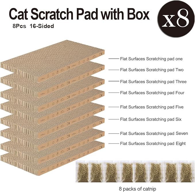 8 Packs in 1 Cat Scratch Pad, Cat Scratcher Cardboard,Reversible,Durable Recyclable Cardboard, Suitable for Cats to Rest, Grind Claws and Play-PawvioPets