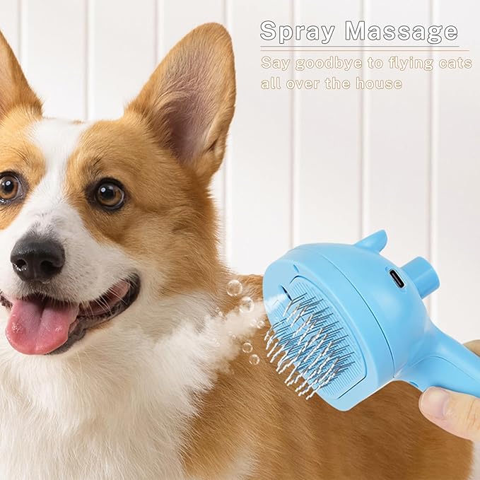 5-in-1 Pet Steam Brush for Cats & Dogs – Grooming, Shedding, Massage & One-Touch Clean for Short & Long Hair Pets – Electric Cat Brush with Comb & Steam (Blue)-PawvioPets