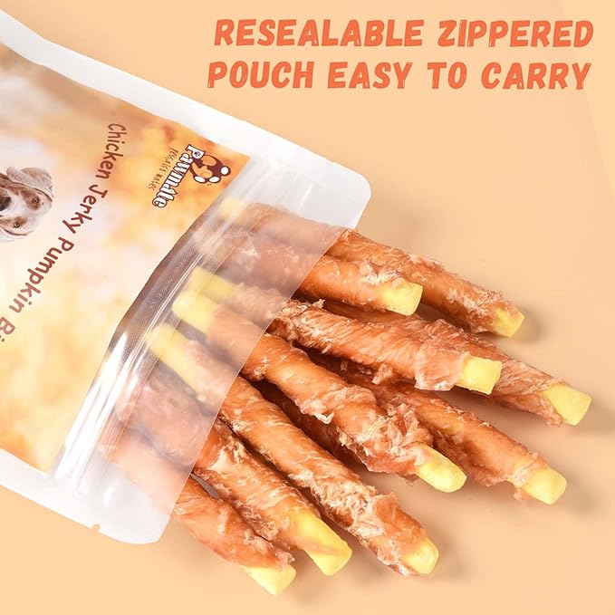 Dog Treats Pumpkin Biscuits Chicken Wrapped, Healthy Chewy Snacks High Fiber Low Fat, Training Treats for Small Medium Large Dogs, 10.6oz-PawvioPets