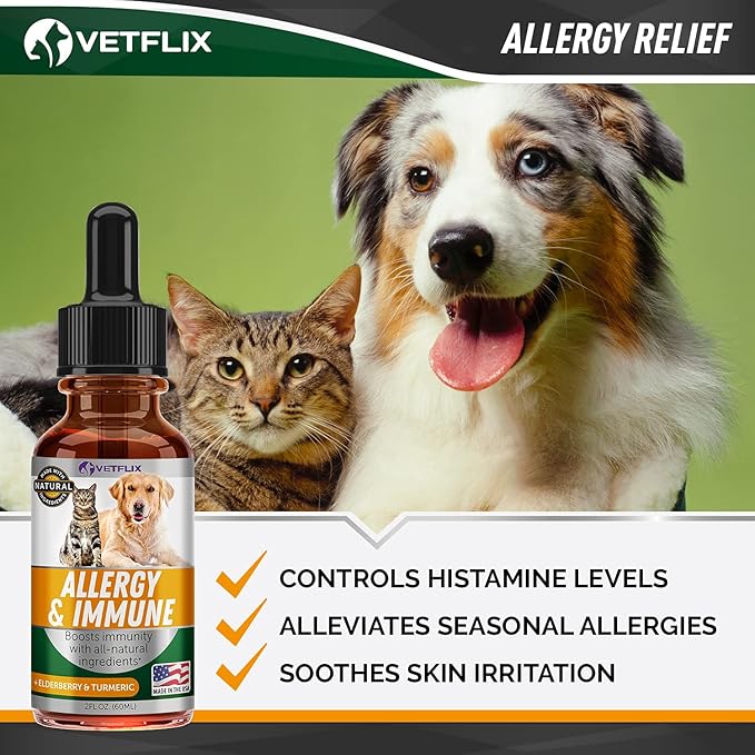 Allergy Immune Anti Itch & Hot Spots - Made in USA Natural Pet Supplement for Cat & Dog Allergy Relief with Turmeric & Milk Thistle -Seasonal Allergies Digestive Treatment for Dogs & Cats - 2 Fl Oz-PawvioPets