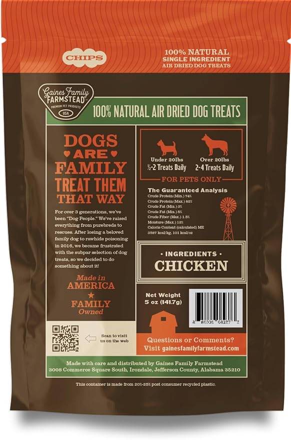 Gaines Family Farmstead Chicken Chips for Dogs – 6 oz Natural, High-Protein Dog Treats, Rawhide-Free Chews, Single Ingredient, Grain-Free, Made in USA-PawvioPets