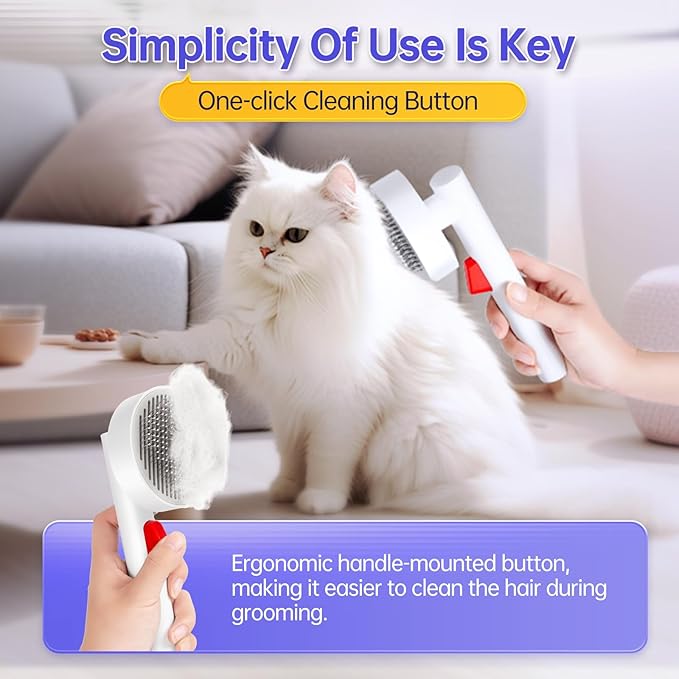 Cat Brush for Shedding with One-Click Button, Pet Comb for Indoor Cats, Suitable for Long or Short Haired Cats, Small and Medium Dogs, Grooming for Puppy Kitten Massage Removes Loose Fur-PawvioPets