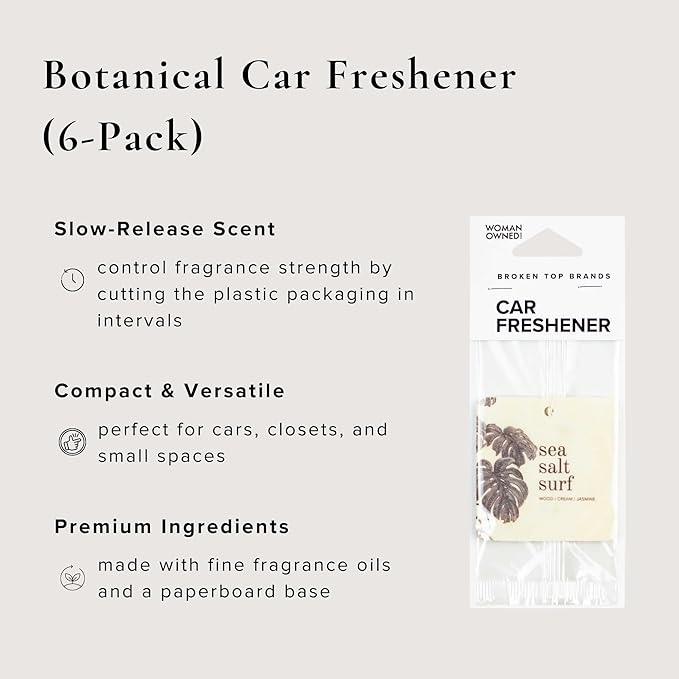 Broken Top Botanical Car Air Freshener Variety Pack, 6 Pack (2 Coconut Sandalwood, 2 Saguaro Cactus, 2 Sea Salt Surf)-PawvioPets