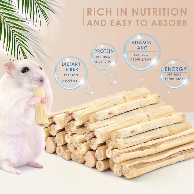 Bissap 145g/0.3Ib Sweet Bamboo Chew Sticks for Rabbits, Bunny Chew Sticks for Rabbits Hamster Chinchilla Guinea Pigs Rabbit Small Animals Natural Treats Teeth Grinding Chew Toys-PawvioPets