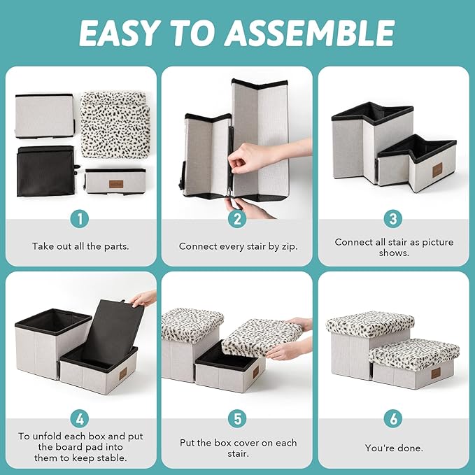 Dog Stair for Small Dogs with Storage, Foldable Pet Stairs for Medium or Puppy Dogs and Older Cats, Dog Steps for Bed or Couch with Soft Cover, 19.7x13x9.6 inch, 2 Tiers, Leopard-PawvioPets