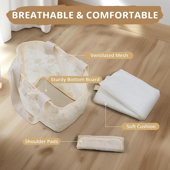 Dog Carrier for Small Dogs Rabbit cat with Lace Design, Cotton Bag, Dog Carrier Soft Sided, Collapsible Travel Puppy Carrier (Beige, 9.4" L x 5.9" W x 9.4" H)-PawvioPets