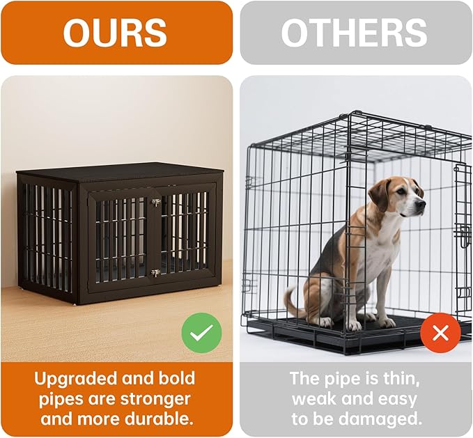 48" Heavy Duty Dog Crate Furniture for Small,Medium and Large Dogs,Rustic Wooden Dog Cage Kennel Indoor Furniture with Waterproof Top,Decorative Pet House Side End Table (Black)-PawvioPets