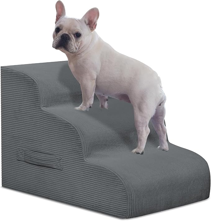 Dog Stairs & Steps for High Beds, 3 Steps High Density Foam Waterproof Dog Ramp for Small Dogs and Cats, Pet Stairs with Removable Washable Cover for Bed, Couch, Sofa and Car (H:16")-PawvioPets