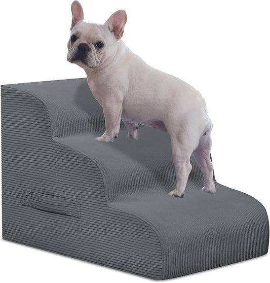 Dog Stairs & Steps for High Beds, 3 Steps High Density Foam Waterproof Dog Ramp for Small Dogs and Cats, Pet Stairs with Removable Washable Cover for Bed, Couch, Sofa and Car (H:16")-PawvioPets