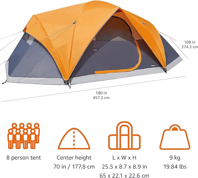 Amazon Basics Camping Tent, 3-Season Dome Design with Rainfly-PawvioPets