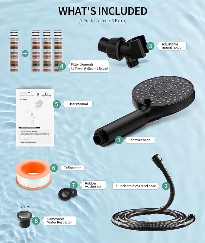 Filtered Shower Head with Handheld, High Pressure 9 Spray Mode Matte Black Showerhead with 4 Filters, Detachable Shower Head, Water Softener Filters Beads for Hard Water - Remove Chlorine-PawvioPets