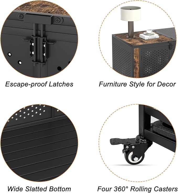 42" Heavy Duty Dog Crate Furniture for Large and Medium Dogs, Enclosed Design with 0.5 inch Holes, Indestructible Metal Kennel for High Anxiety Dogs, Chew Proof Pet House Cage Indoor, Brown-PawvioPets