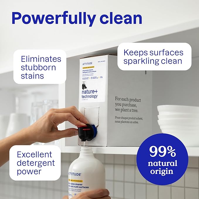 ATTITUDE All Purpose Cleaner Spray, EWG Verified, Vegan, Made with 94% Plant-Based Ingredients, Streak-Free for Kitchen, Bathroom, Glass & More, Citrus Zest Scent, 27.1 Fl Oz-PawvioPets