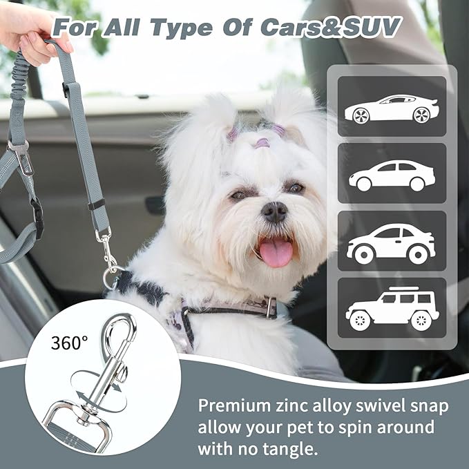 BWOGUE Pet Dog Cat Seat Belt Reflective Car Dog Headrest Restraint Leash Elastic Buffer Bungee Adjustable Tangle-Free Safety Leads Vehicle Seatbelt Harness for Small, Medium and Large Dogs (1 Pack)-PawvioPets