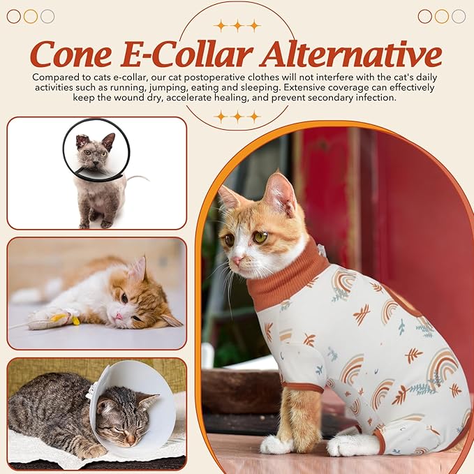 DENTRUN Cat Surgery Recovery Suit Female Male Soft Onesie, Kitten Surgical Collar Cone Alternative Shirt, Abdominal Wounds Anti-Licking Pajama for Small Pets Spay, Cat Body Suit Post Surgery-PawvioPets